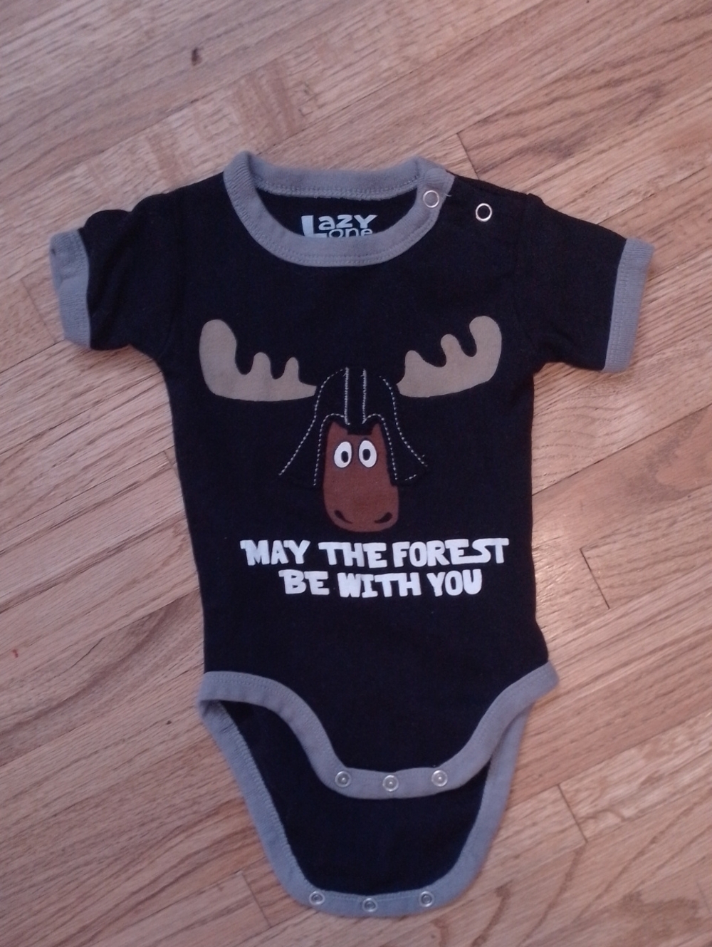 Lazy One Black Baby One-Piece with Moose Graphic May The Forest Be With You